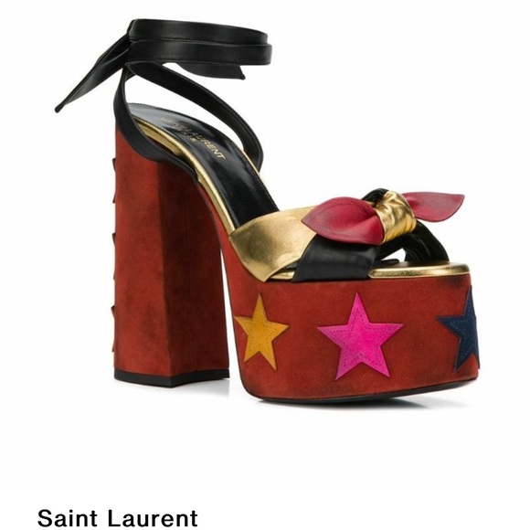 Saint Laurent Paige 85 Platform NWT 27/7 black gold red blueleather  stars